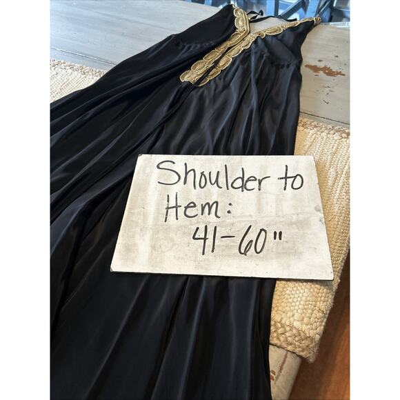 Asa Kaftans Black Gold Beading Halter Dress w/ Double Tie Front Robe Sz L / XL - Picture 9 of 16